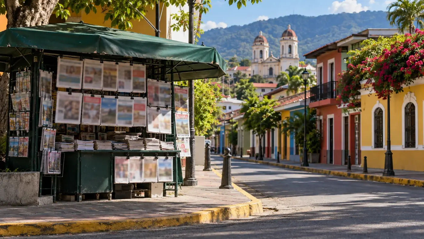 Puesto de periódicos en una esquina de una ciudad costarricense